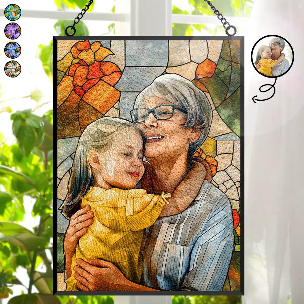 Custom Photo Stained Glass Mom Grandma Parents Family Bestie Couple - Personalized Vertical Stained Glass Suncatcher