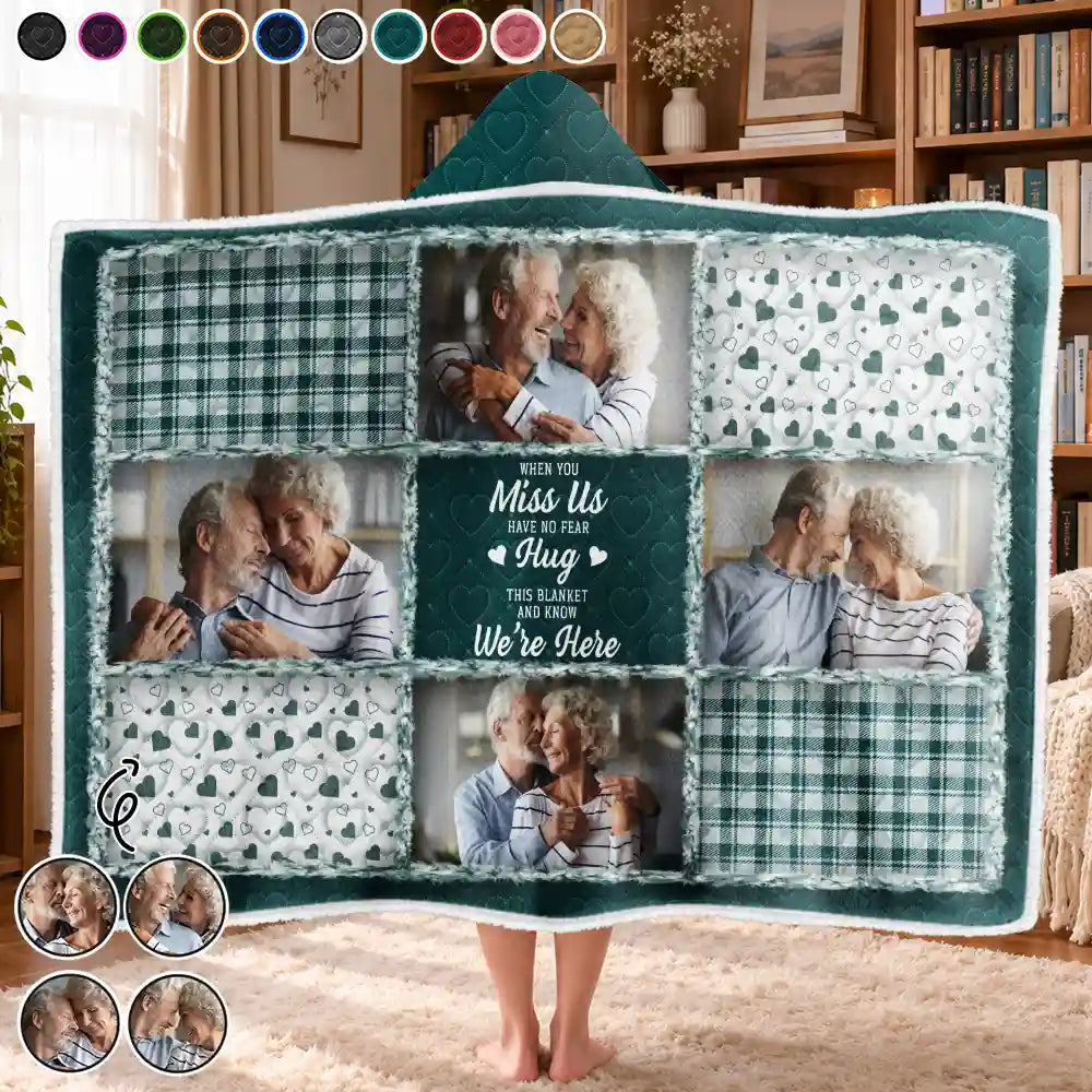 Custom Photo Memorial When You Really Miss Me Hug This Blanket - Personalized Wearable Hooded Blanket