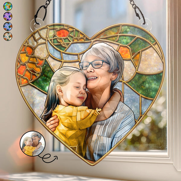 Gift For Couples,Gift For Wife,Gift For Mother,Gift For Grandma,Gift For Grandparents,Family - Custom Photo Stained Glass Portrait Mom Grandma Parents Family - Personalized Window Hanging Suncatcher Ornament