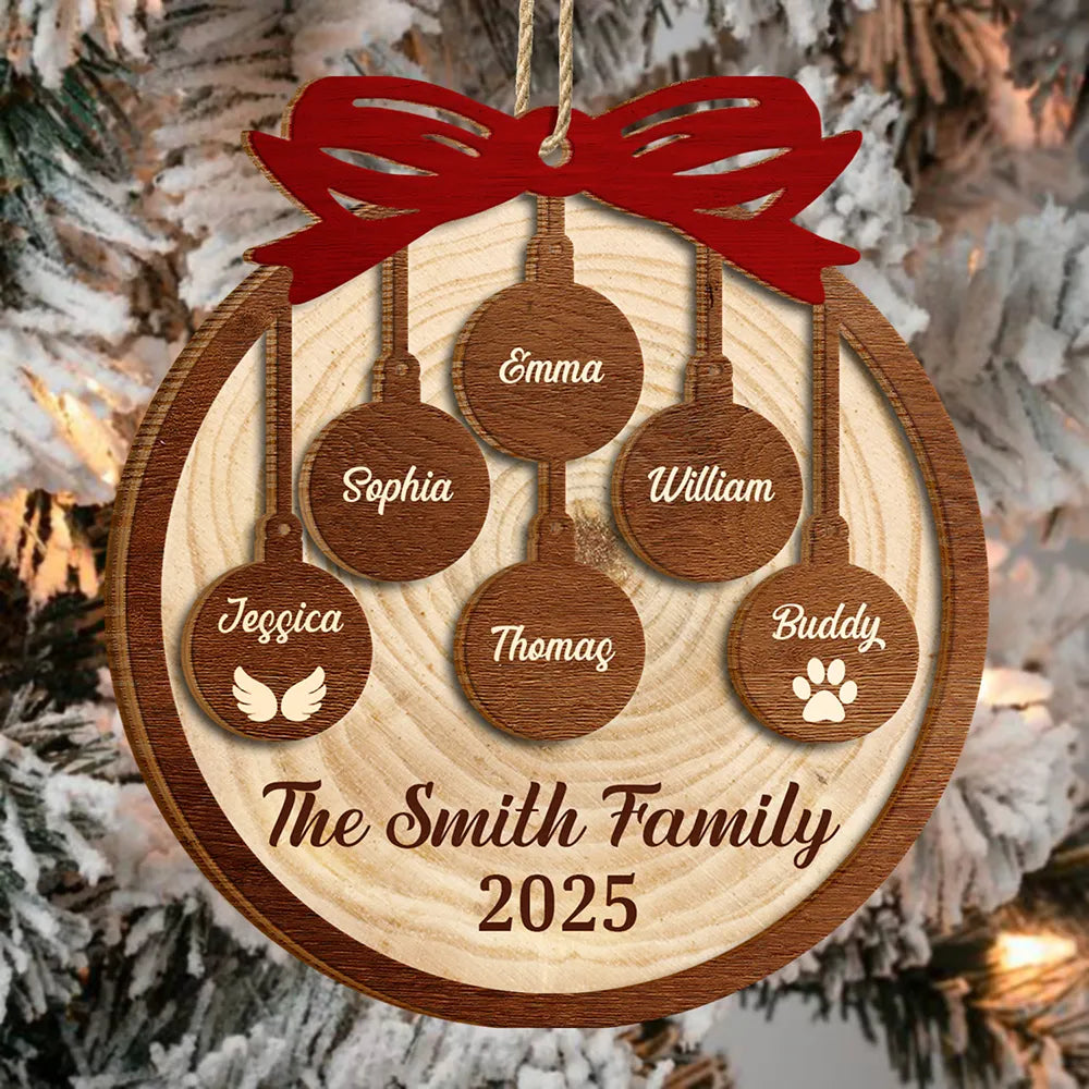 Happy Family Merry Christmas - Personalized 2-Layered Wooden Ornament