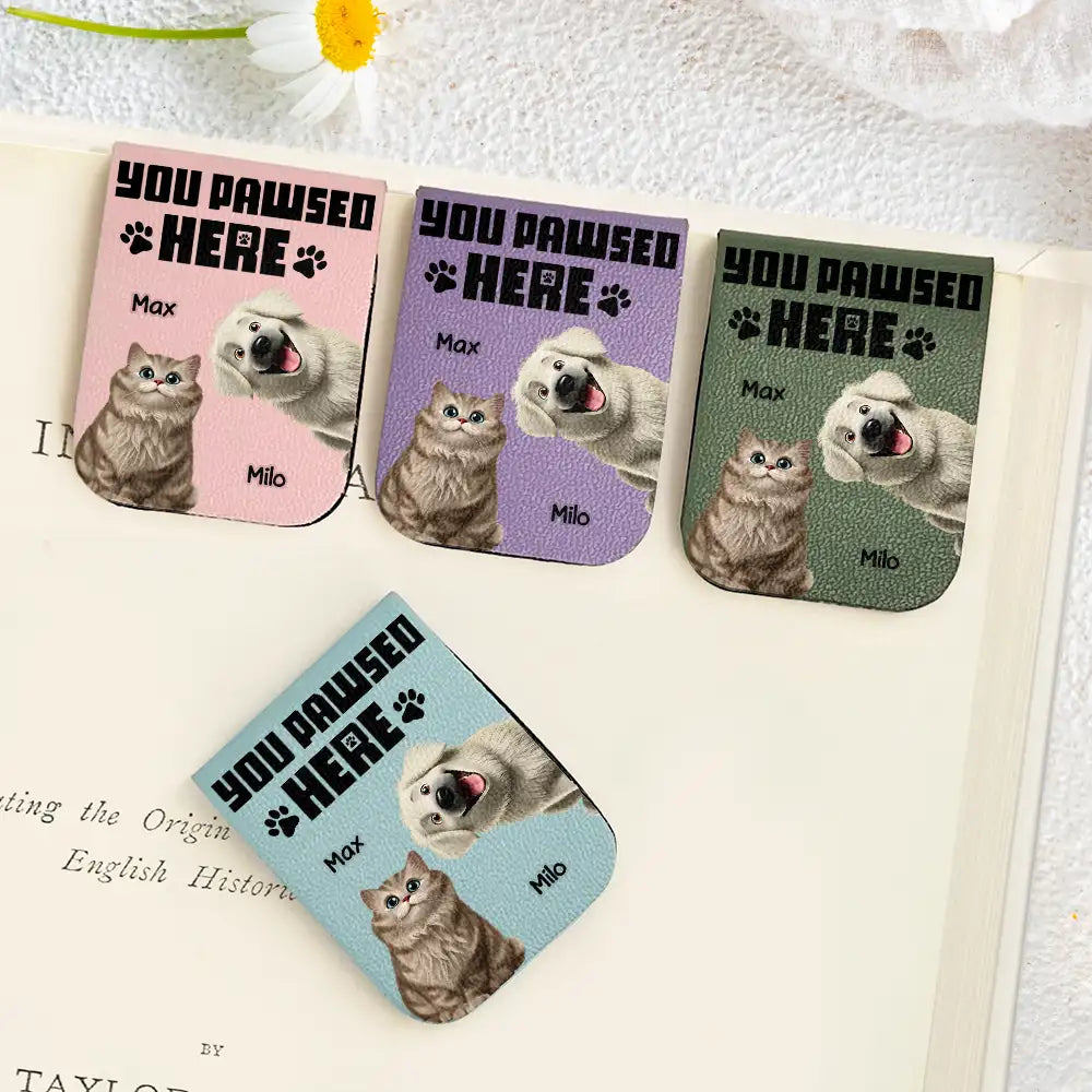 You Pawsed Here 3D Effect Dog Cat - Personalized Leather Magnetic Bookmark