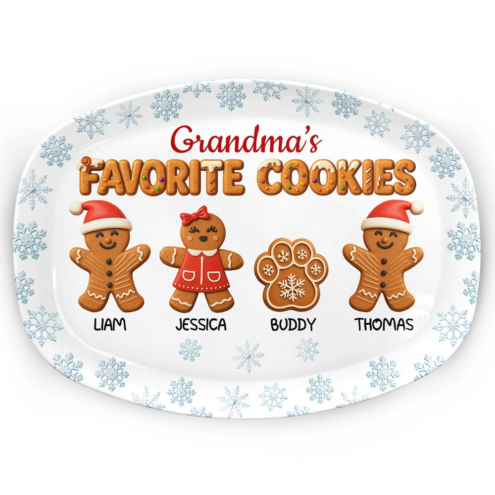 Happy,Gift For Grandma,Grandma's Hobby,Gift For Mother - Grandma's Favorite Cookies 3D Effect - Personalized Plate