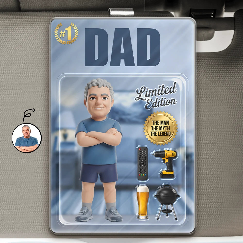 Custom Photo Toybox Figure Dad Grandpa Limited Edition - Personalized Custom Shaped Acrylic Car Visor Clip