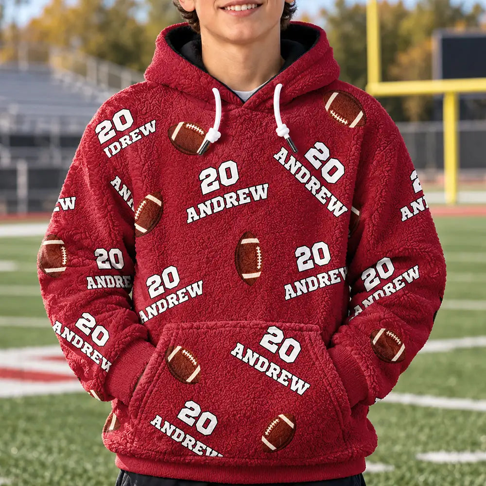 Sports Gift For Kids - Personalized American Football Baseball Soccer Fleece Hoodie