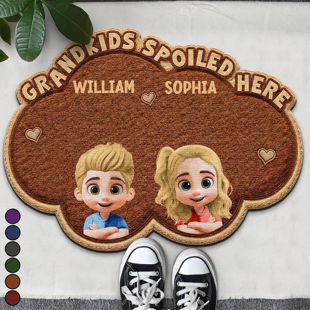 Faux Embroidery Effect Grandkids Spoiled Here - Personalized Custom Shaped Doormat