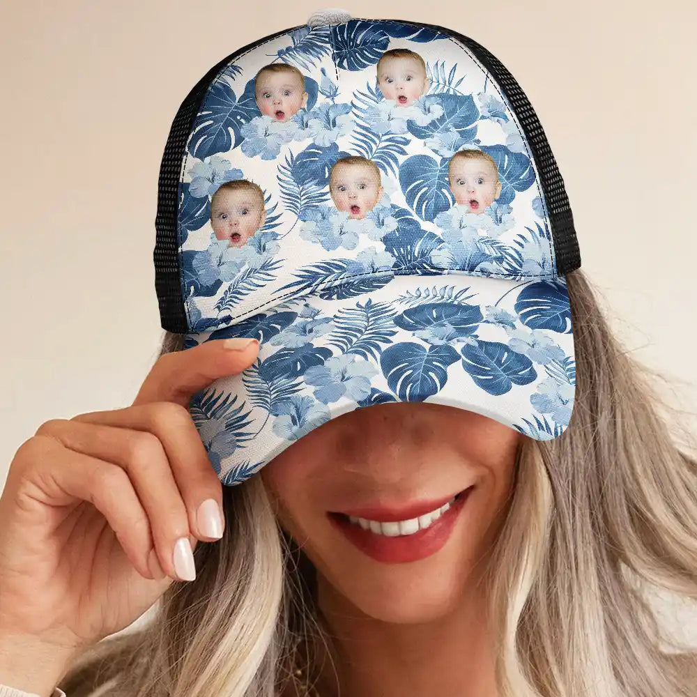 Gift For Father,Summer - Custom Photo Beach Summer Tropical Fun Face Vacation Vibe - Personalized Mesh-back Casual Cap
