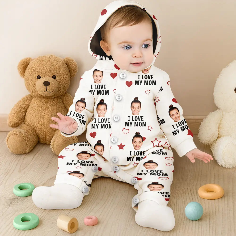 Gift For Husband,Gift For Wife,Gift For Couples,Custom Photo,Funny - Custom Photo Funny I Love My Wife Husband - Personalized Overall Onesie Hooded Jumpsuit