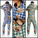 Pet Lovers,Family,Custom Photo,Happy - Custom Photo Funny Dog Cat Pet Human Face - Personalized Overall Onesie Hooded Jumpsuit