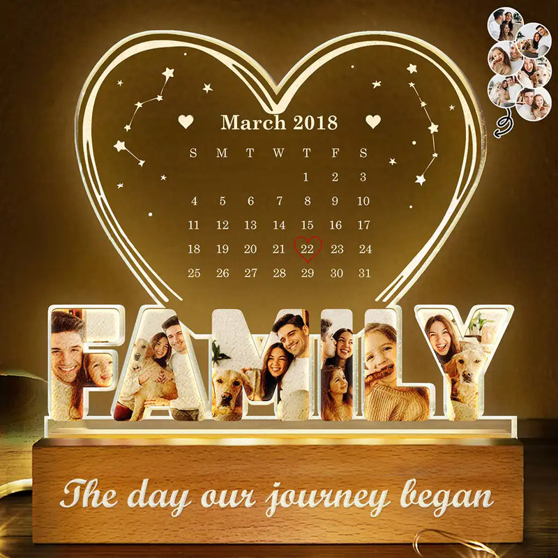 Gift For Couples,Love,Happy,Custom Photo - Custom Photo Calendar Couple The Day Our Journey Began - Personalized Custom Shaped LED Light
