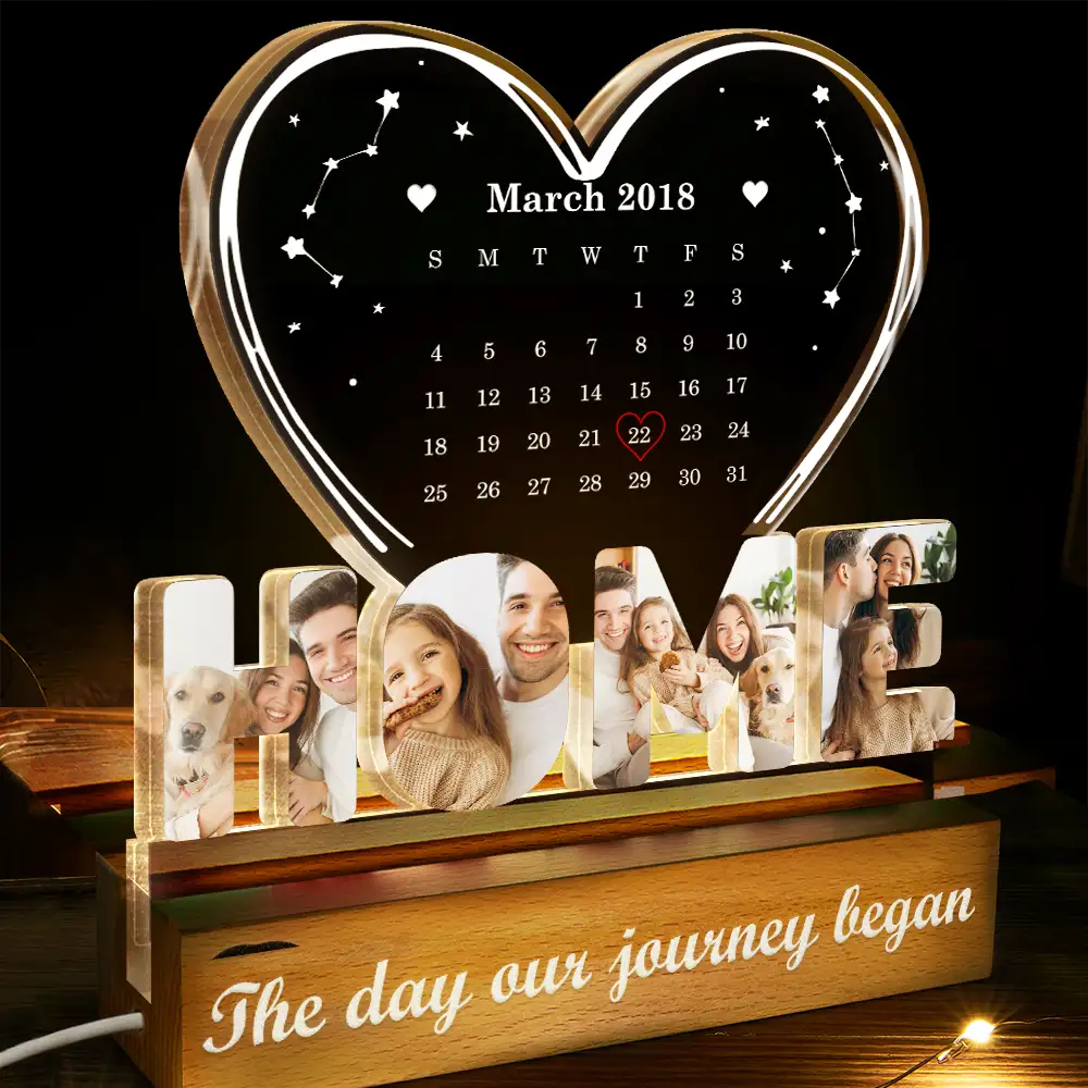 Gift For Couples,Love,Happy,Custom Photo - Custom Photo Calendar Couple The Day Our Journey Began - Personalized Custom Shaped LED Light