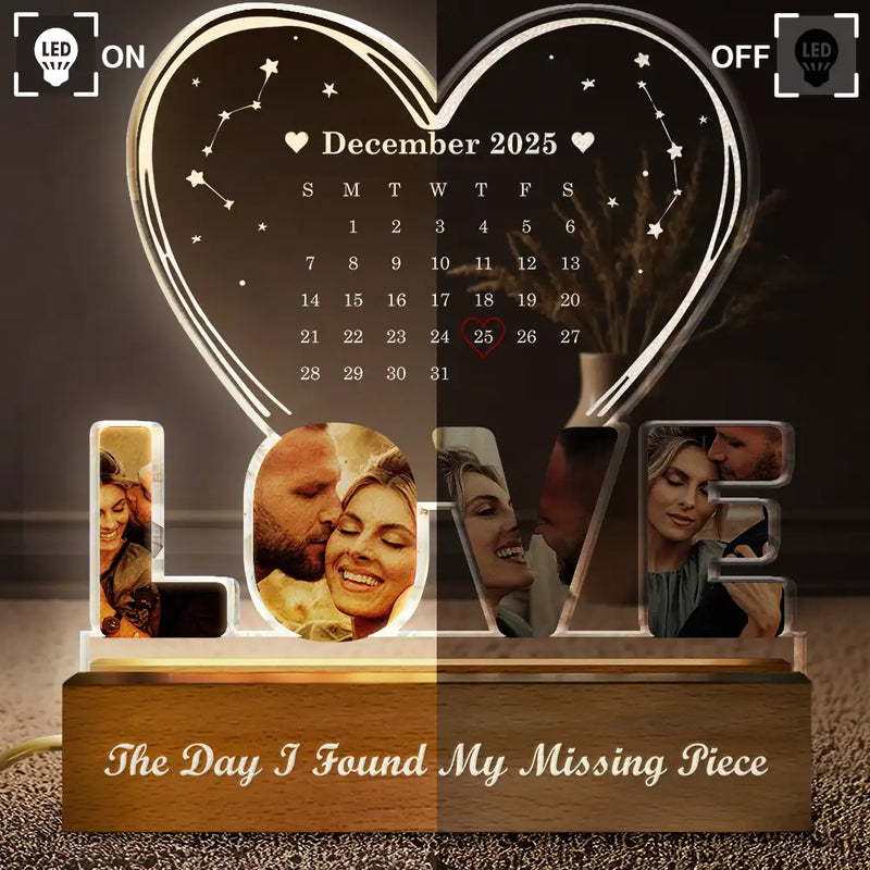 Gift For Couples,Love,Happy,Custom Photo - Custom Photo Calendar Couple The Day Our Journey Began - Personalized Custom Shaped LED Light