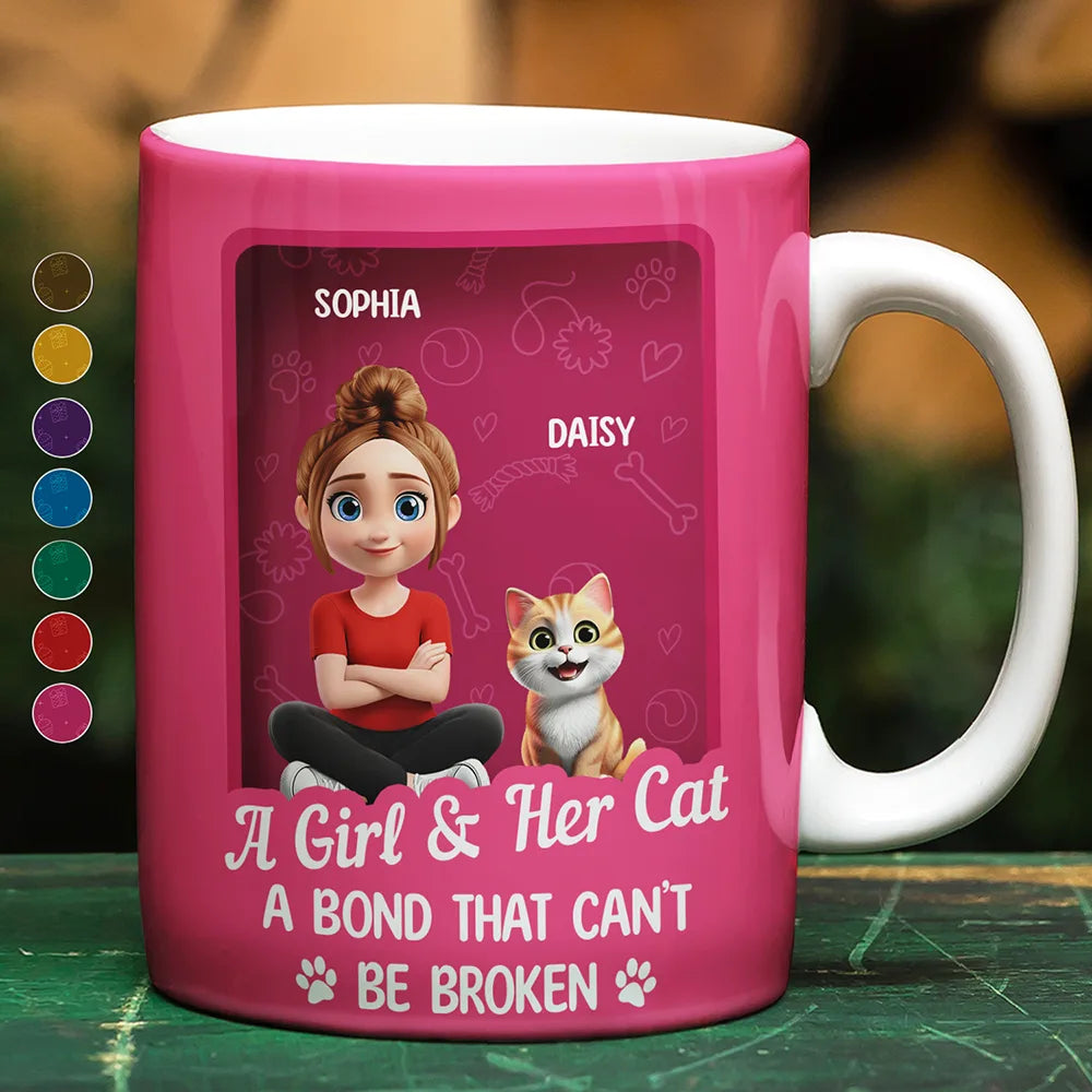 A Girl And Her Cat A Bond That Can't Be Broken Toy Box - Personalized White Edge-to-Edge Mug