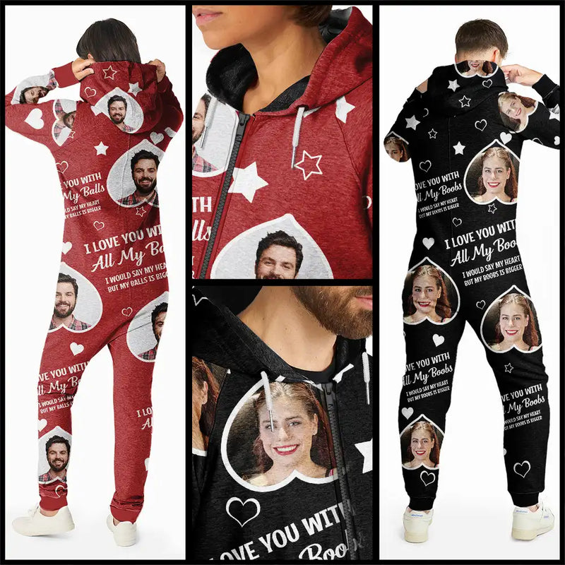 Gift For Couples,Funny - Custom Photo Funny I Love You With All My Heart - Personalized Overall Onesie Hooded Jumpsuit