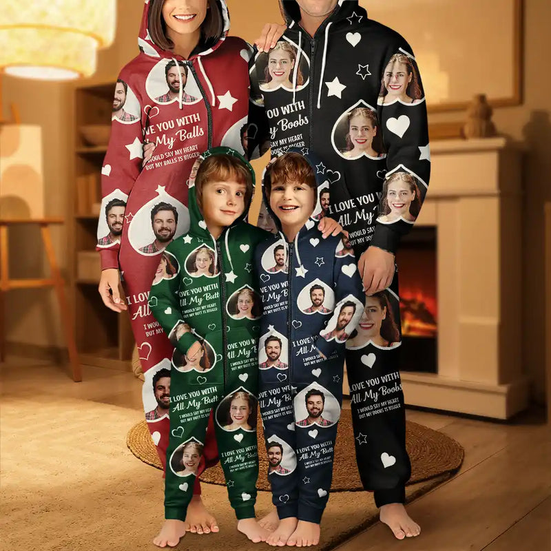 Gift For Couples,Funny - Custom Photo Funny I Love You With All My Heart - Personalized Overall Onesie Hooded Jumpsuit