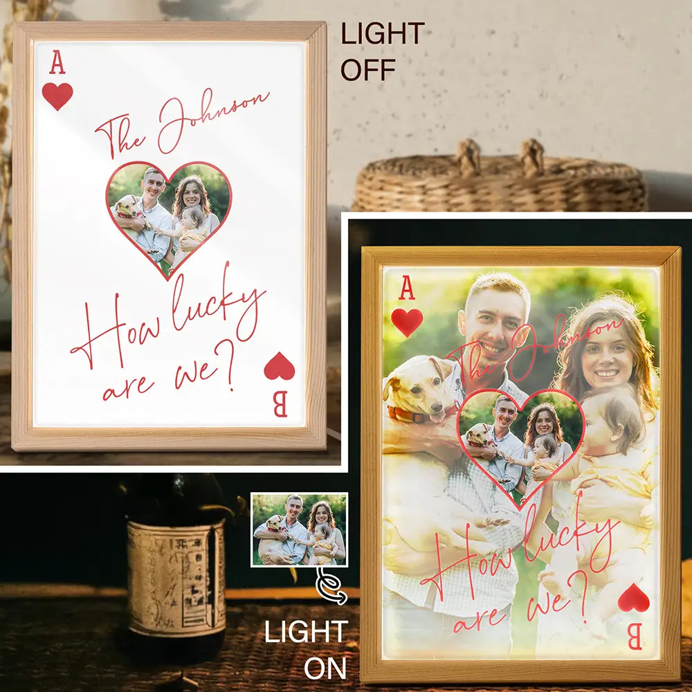 New Mom,New Dad,New baby,Gift For Mother,Love,Happy,Custom Photo - Custom Photo How Lucky Are We Family Card Style Art - Personalized Light Up Picture Frame