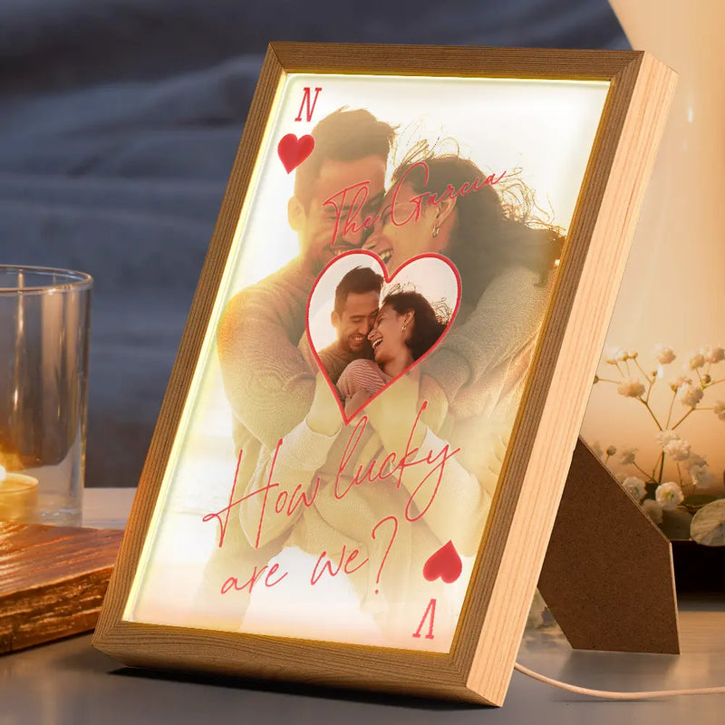 New Mom,New Dad,New baby,Gift For Mother,Love,Happy,Custom Photo - Custom Photo How Lucky Are We Family Card Style Art - Personalized Light Up Picture Frame