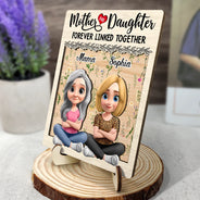 Gift For Mother,Gift For Daughter,Mom,Daughters (Adult),Love - Mother And Daughter Forever Linked Together 3D Effect - Personalized 2-Layered Wooden Plaque With Stand