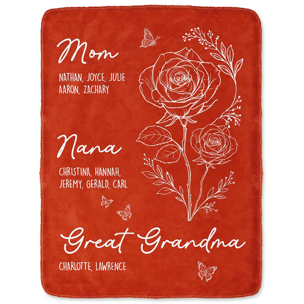 Gift For Mother,Gift For Grandma,Love,Happy - Mom Grandma Great Grandma Birth Flower - Personalized Fleece Blanket, Sherpa Blanket
