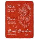 Gift For Mother,Gift For Grandma,Love,Happy - Mom Grandma Great Grandma Birth Flower - Personalized Fleece Blanket, Sherpa Blanket