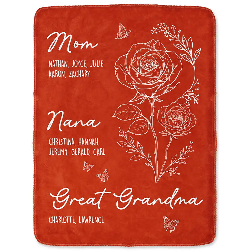 Gift For Mother,Gift For Grandma,Love,Happy - Mom Grandma Great Grandma Birth Flower - Personalized Fleece Blanket, Sherpa Blanket