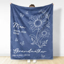 Gift For Mother,Gift For Grandma,Love,Happy - Mom Grandma Great Grandma Birth Flower - Personalized Fleece Blanket, Sherpa Blanket