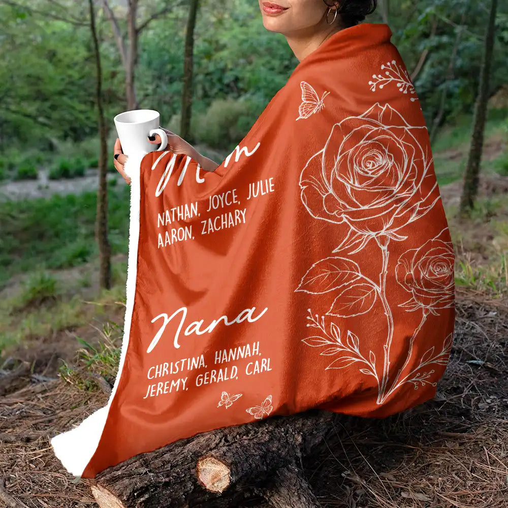 Gift For Mother,Gift For Grandma,Love,Happy - Mom Grandma Great Grandma Birth Flower - Personalized Fleece Blanket, Sherpa Blanket