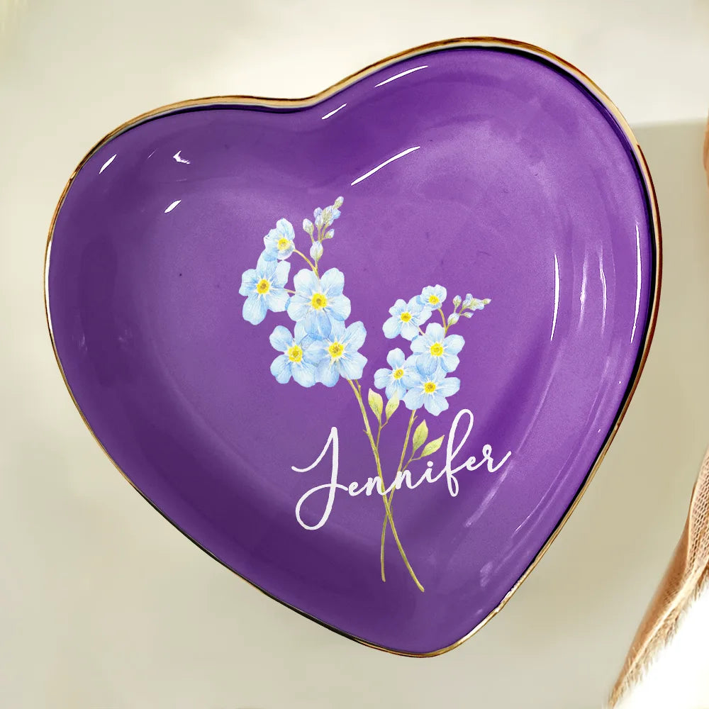 Gift For Women,Gift For Mother,Gift For Grandma,Gift For Wife,Gift For Daughter,Happy - Watercolor Birth Flower Mother Daughter Sister Custom Name - Personalized Ring Dish