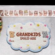 Gift For Grandma,Gift For Grandpa,Grandpa - Grandkids,Grandma - Grandkids,Gift For Women,Gift For Men,Happy,Stick Figure,Pet Lovers - Faux Embroidery Effect Stick Figures Spoiled Grandkids Live Here - Personalized Custom Shaped Doormat