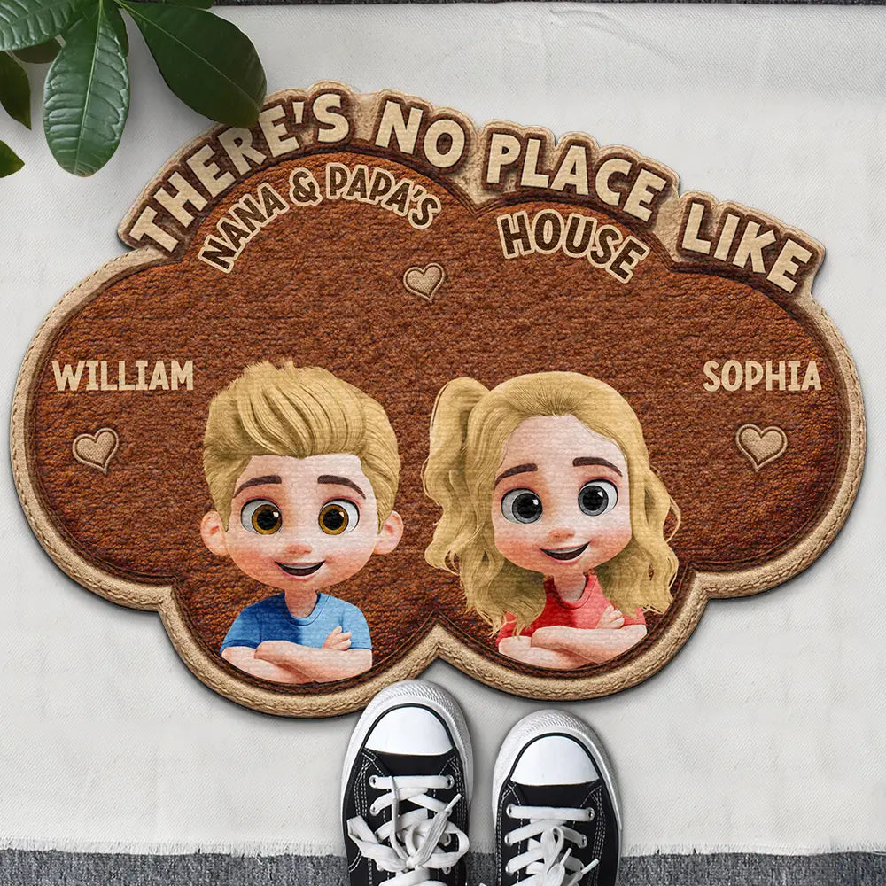 Gift For Grandma,Gift For Grandpa,Grandpa - Grandkids,Grandma - Grandkids,Gift For Women,Gift For Men,Happy,Pet Lovers,Dog Lovers,Cat Lovers - Faux Embroidery Effect There's No Place Like Grandma's House - Personalized Custom Shaped Doormat