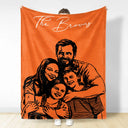 Family,Gift For Bestie,Dog Lovers,Cat Lovers,Happy,Custom Photo,Gift For Mother,Gift For Father - Custom Photo Pencil Sketch Family Dog Cat Portrait - Personalized Fleece Blanket, Sherpa Blanket