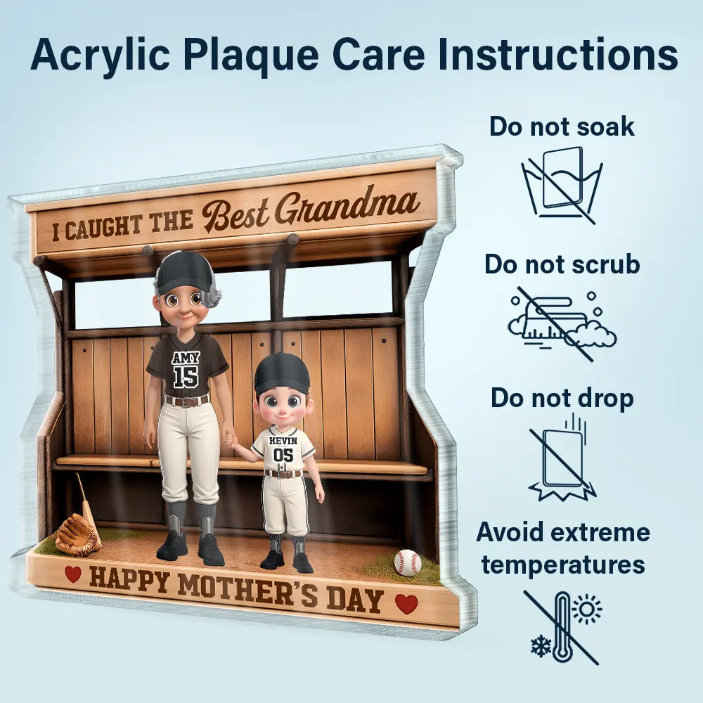 Gift For Mother,Gift For Grandma,Baseball,Happy - Baseball Dugout We Caught The Best Mom - Personalized Custom Shaped Acrylic Plaque