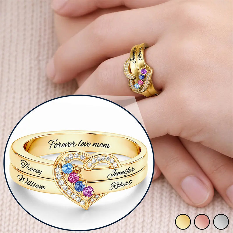Gift For Grandma,Gift For Mother,Love,Happy,Gift For Women,Gift For Yourself - Custom Name Gemstones Jewelry Heart Shaped For Grandma Mom - Personalized Birthstone Heart Ring