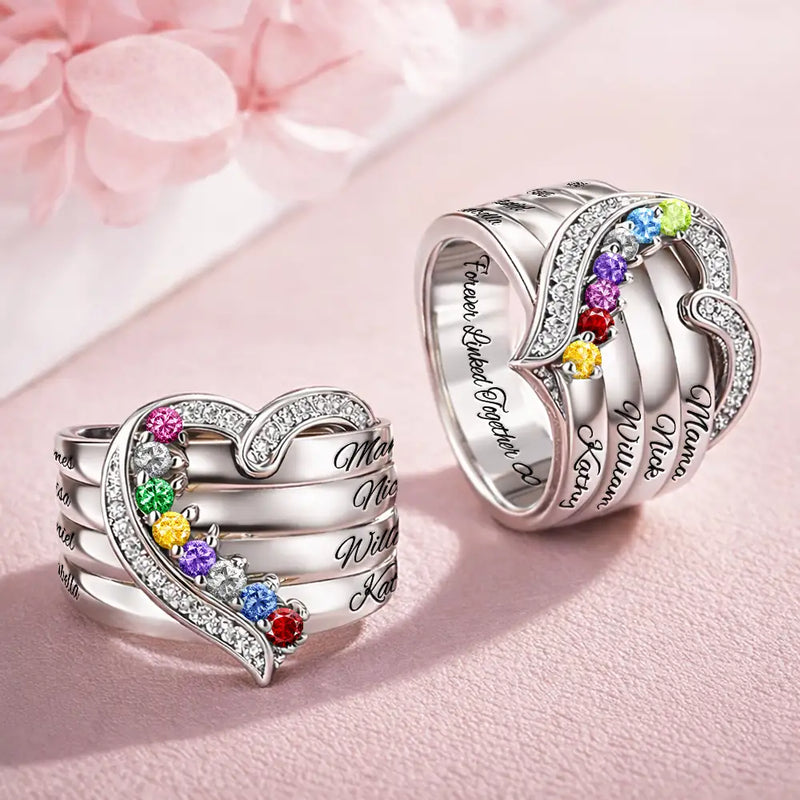 Gift For Mother,Love,Mom - Daughters (Adult),Happy,Gift For Daughter - Custom Gemstones Love You Always Mom And Daughters - Personalized Birthstone Heart Ring
