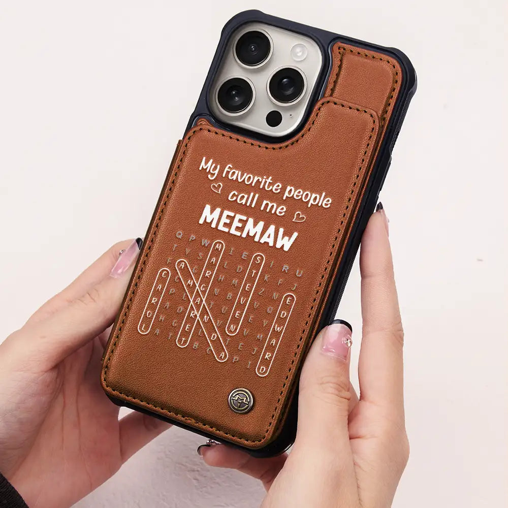 Gift For Grandma,Love,Top Market,Word Search Puzzle - Word Search Puzzle Grandma Abuela My Favorite People Call Me - Personalized Leather Flip Wallet Phone Case