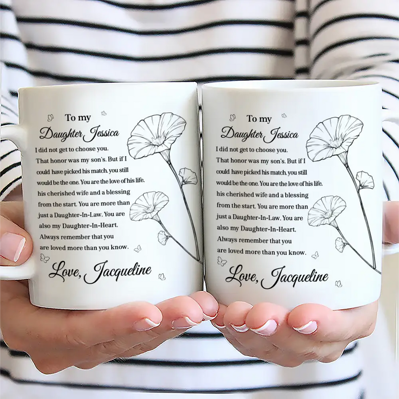 Gift For Mother,Gift For Daughter,Love,Icon - Daughter-In-Law You Are Also My Daughter-In-Heart - Personalized White Edge-to-Edge Mug