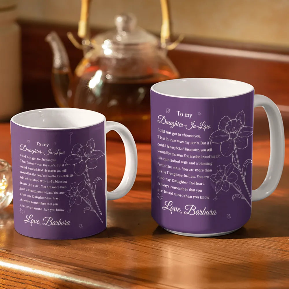 Gift For Mother,Gift For Daughter,Love,Icon - Daughter-In-Law You Are Also My Daughter-In-Heart - Personalized White Edge-to-Edge Mug