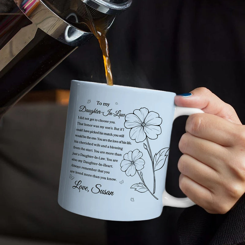 Gift For Mother,Gift For Daughter,Love,Icon - Daughter-In-Law You Are Also My Daughter-In-Heart - Personalized White Edge-to-Edge Mug