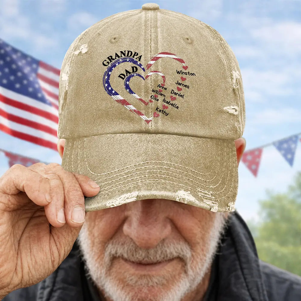 Grandpa's Daddy's Sweethearts Independence Day - Personalized Distressed Cap