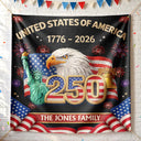 Independence Day,America 250th,Family,Proud - Faux Embroidery Effect America 250th Anniversary Family Name - Personalized Backdrop