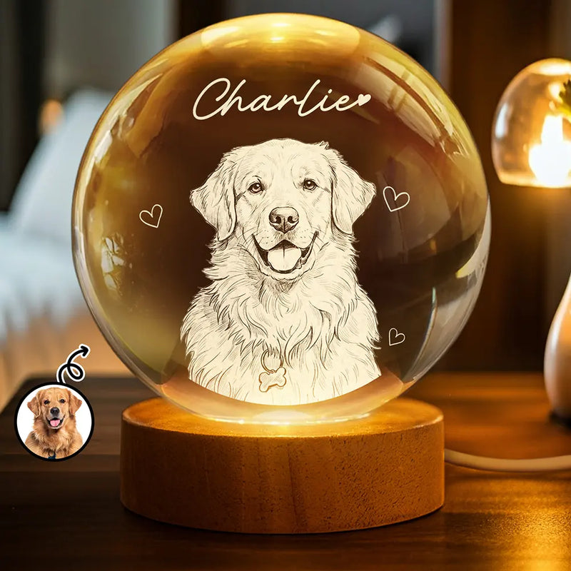 Gift For Father,Gift For Grandpa,Pet Lovers,Pet Mom,Pet Dad,Dog Lovers,Dog Mom,Dog Dad,Cat Lovers,Cat Mom,Cat Dad,Non-Eng,Photo - Pencil Sketch (White BG),Humorous - Custom Photo Pencil Sketch Art Family Dog Cat Portrait - Personalized Crystal Globe Lamp