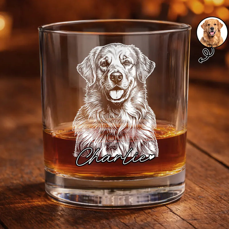 Gift For Father,Gift For Grandpa,Pet Lovers,Pet Mom,Pet Dad,Dog Lovers,Dog Mom,Dog Dad,Cat Lovers,Cat Mom,Cat Dad,Non-Eng,Photo - Pencil Sketch (Dark BG),Humorous - Custom Photo White Pencil Sketch Art Family Dog Cat Portrait - Personalized Whiskey Glass
