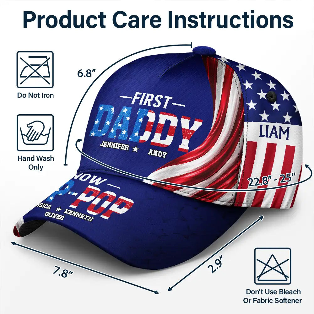 Gift For Father,Gift For Grandpa,Independence Day,Special Font,Proud - America First Dad Now Grandpa US Pride Patriotic - Personalized Classic Cap