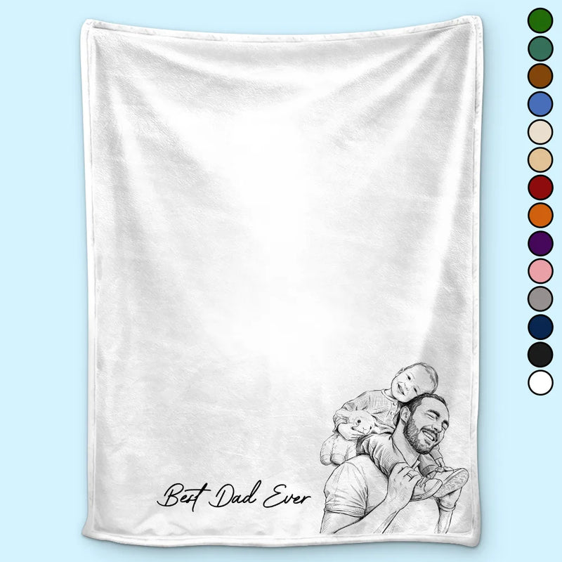 Gift For Father,Gift For Grandpa,Non-Eng,Photo - Pencil Sketch,Proud - Custom Photo Pencil Sketch Best Dad Grandpa Ever Family Portrait - Personalized Fleece Blanket, Sherpa Blanket