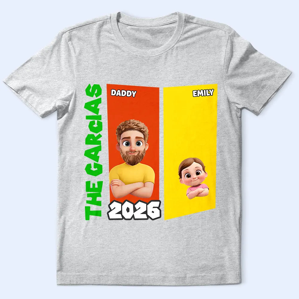 Gift For Father,Gift For Grandpa,Non-Eng,Vector,Proud - Family Name Basic Color Arcade Theme - Personalized T Shirt