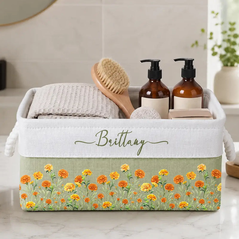 Birth Month Flower Watercolor Blooming In Love - Personalized Storage Basket