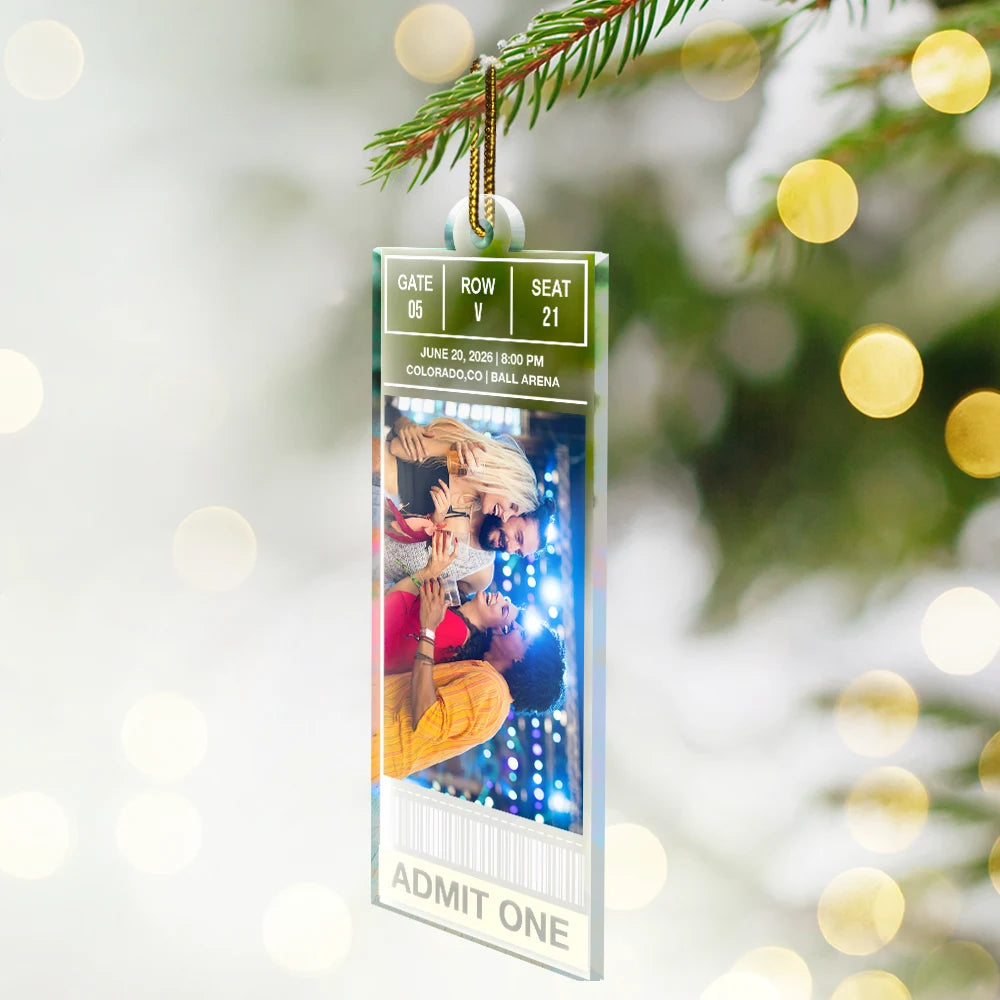 Christmas,Custom Photo,Gift For Yourself,Gifts For Her,Gifts For Him,Happy,Music,Upload Full Photo - Keepsake For Fans, Music Lovers - Personalized Custom Photo Concert Ticket Acrylic Ornament