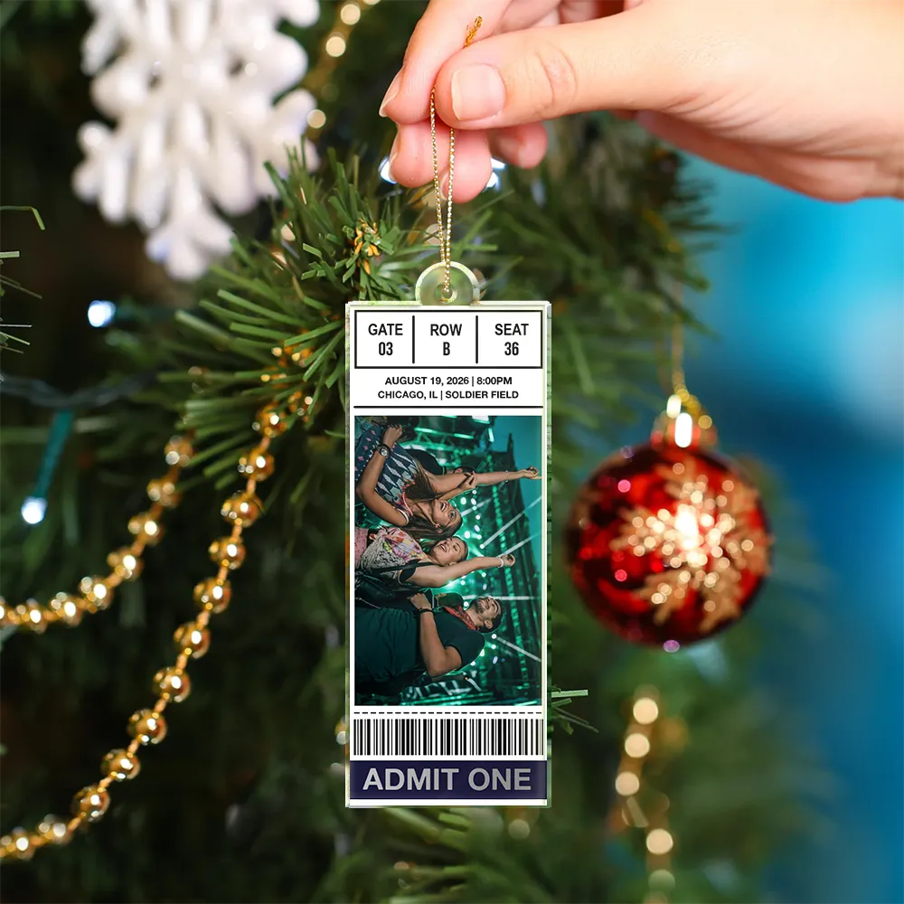 Christmas,Custom Photo,Gift For Yourself,Gifts For Her,Gifts For Him,Happy,Music,Upload Full Photo - Keepsake For Fans, Music Lovers - Personalized Custom Photo Concert Ticket Acrylic Ornament