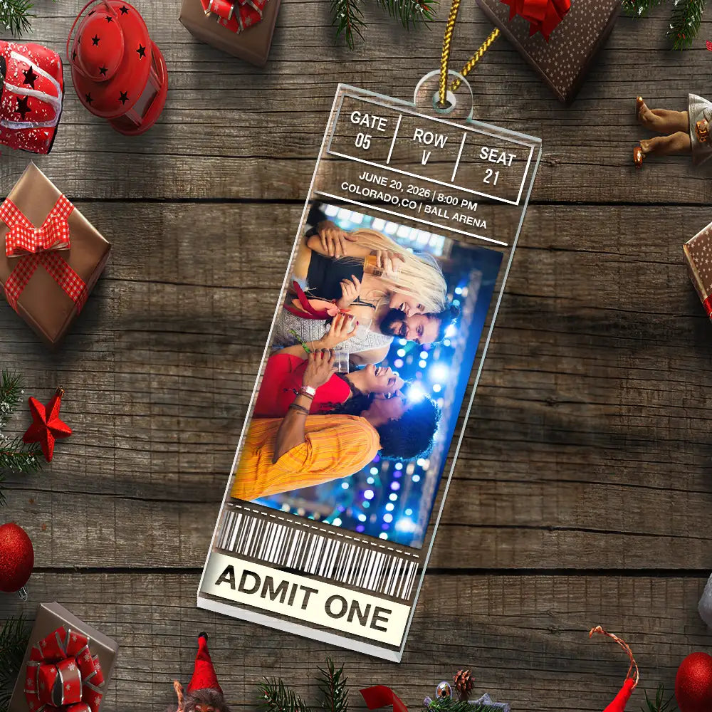 Christmas,Custom Photo,Gift For Yourself,Gifts For Her,Gifts For Him,Happy,Music,Upload Full Photo - Keepsake For Fans, Music Lovers - Personalized Custom Photo Concert Ticket Acrylic Ornament