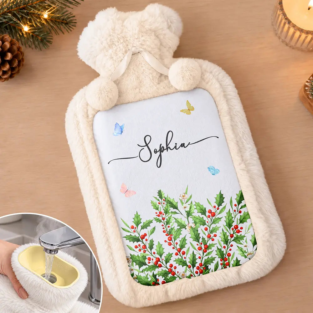Birthday, Christmas Gift For Her, Daughter, Mom, Friends - Personalized Birth Flower And Name Hot Water Bottle