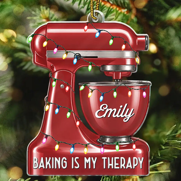 Baking,Christmas,Cozy,Gift For Women,Gift For Yourself,Gifts For Her,Icon - Christmas Gift For Baking Lover Mom Grandma - Personalized Name On Baking Mixer With Christmas Lights Acrylic Ornament